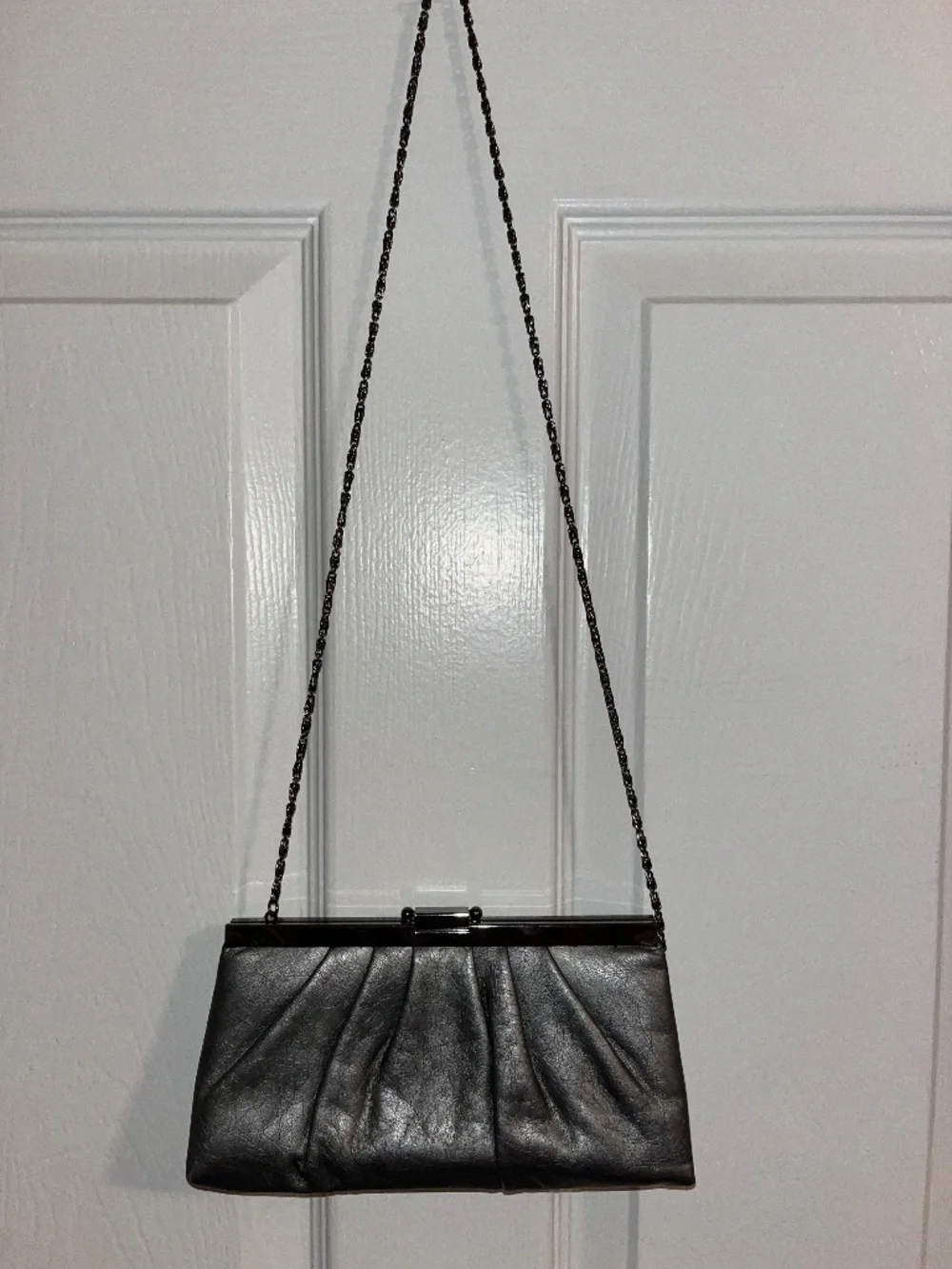 Silver Fancy Purse Clutch Metal Strap